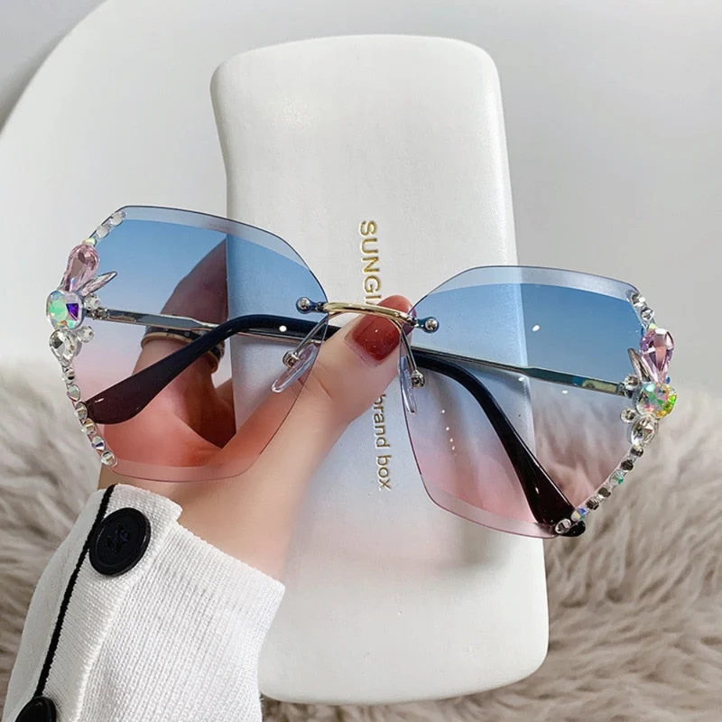 Zonnebril Dames Randloos UV400 Gradient Lens Strass Modebril