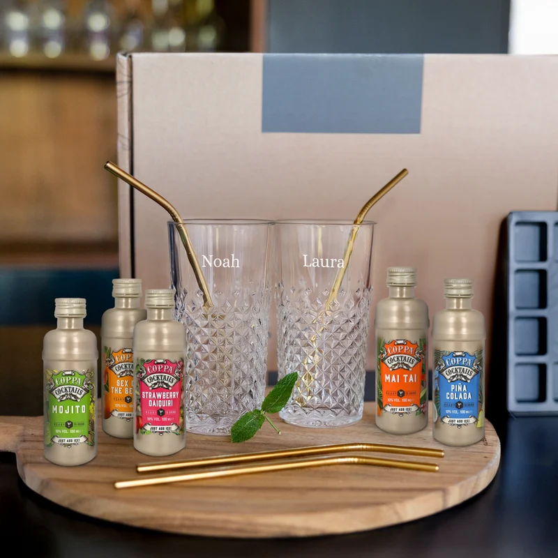 Cocktail pakket met gegraveerde glazen