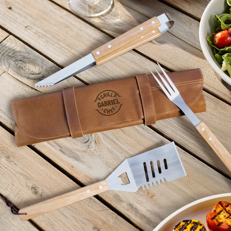 BBQ set in leren hoes