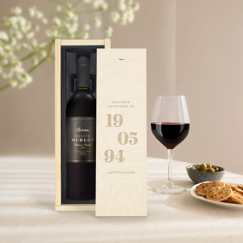 Riondo merlot - in gegraveerde kist