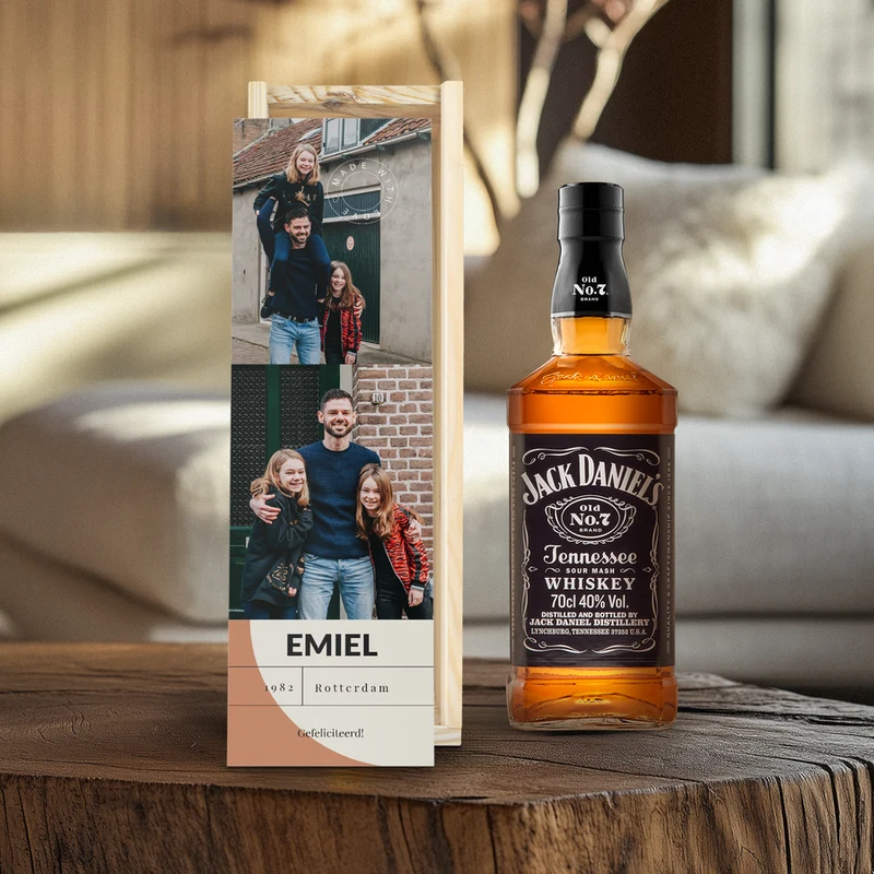 Jack Daniels whiskey - in bedrukte kist