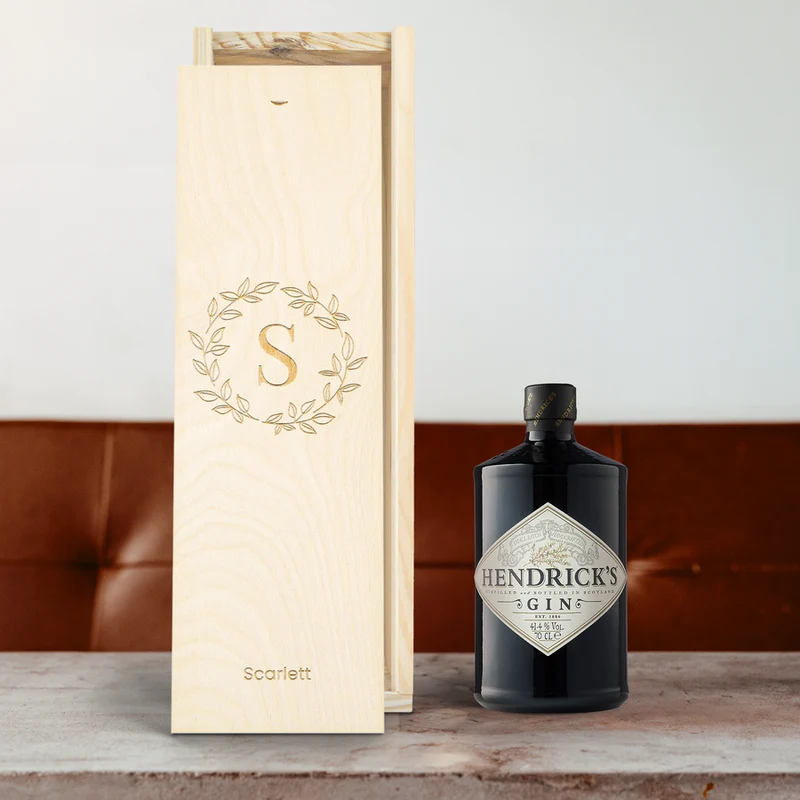 Hendrick's gin - in gegraveerde kist