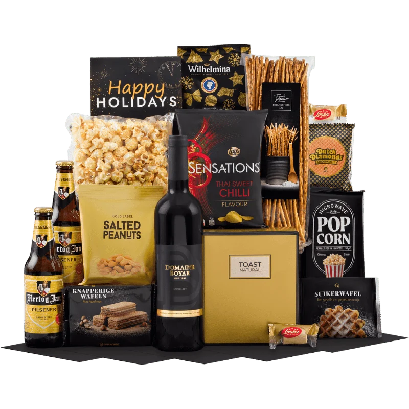 Wijn & Bier Feestbox voor de Kerstdagen met Popcorn
